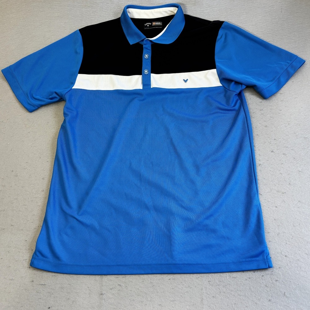 Callaway Polo Shirt Mens Large Blue Black Colorblock Opti-Dri Golfing Tee Sporty